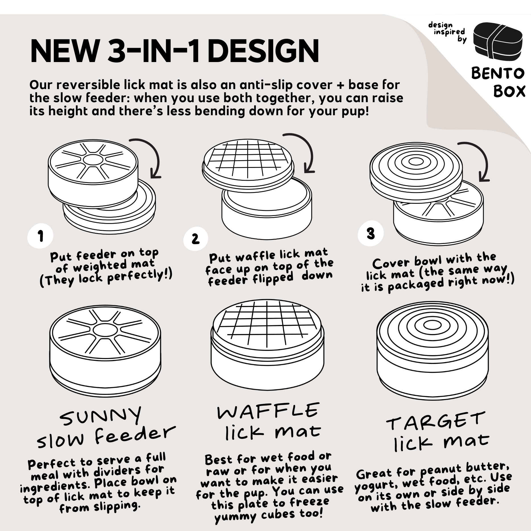 3-u-1 BENTO - Lick mat + Slow feeder